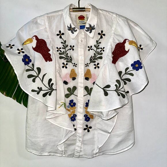 Anthropologie x Farm Rio Embroidered Toucans Birds Tropics Blouse - Size XS - Picture 5 of 10